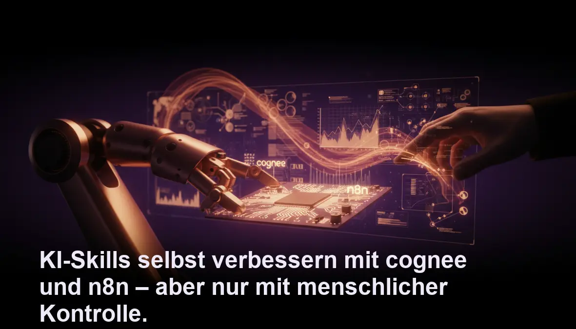 Roboterarm passt KI-Skills an, während Datenströme fließen
