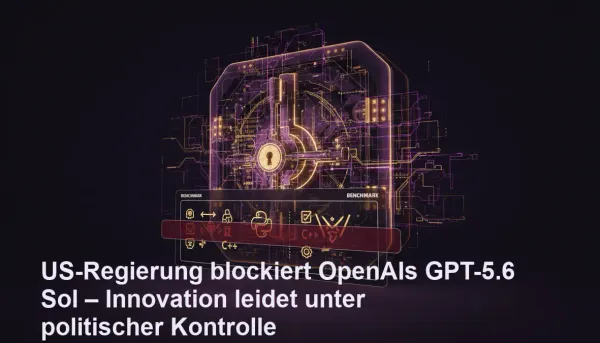 Goldene KI-Strukturen hinter einem versiegelten Zugang, Benchmark-Ergebnisse sichtbar – Symbol für Innovation vs. Regulierung